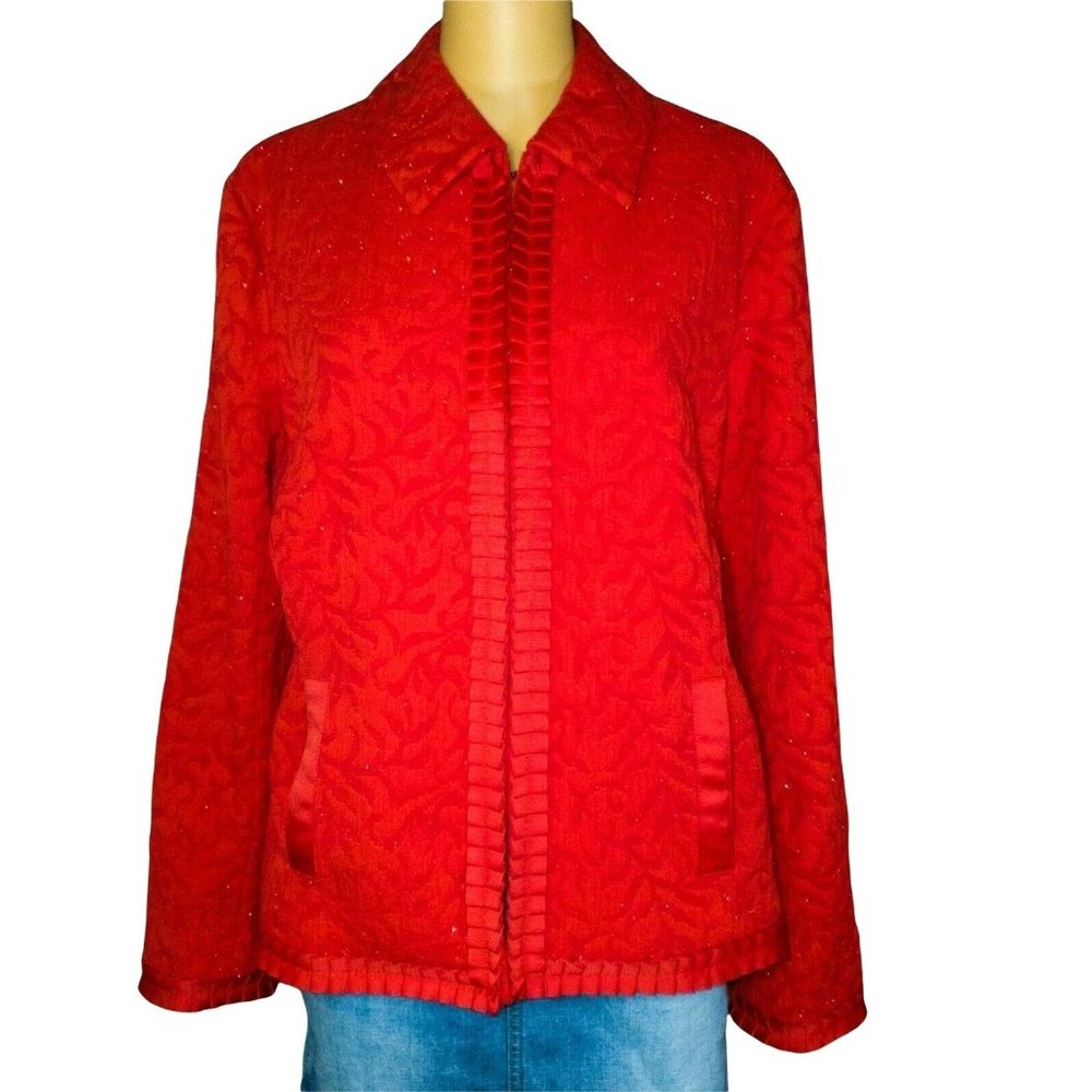 Coldwater Creek Red Women's Jacquard Sparkle Blazer Size L